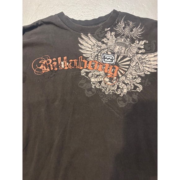 Billabong Mens Long Sleeve Graphic Tee Faded Black Crest Knight Winged Logo XL - Picture 6 of 7